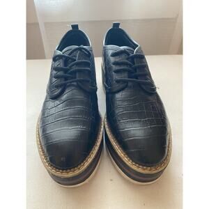 Gianni Bini Platform Black Leather Oxford Croc Creeper Shoes Size Women’s 7.5 M